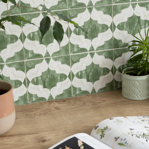 Quadrostyle Arabesque Jade Green Wall Tile & Furniture Vinyl Stickers 15cm x 15cm