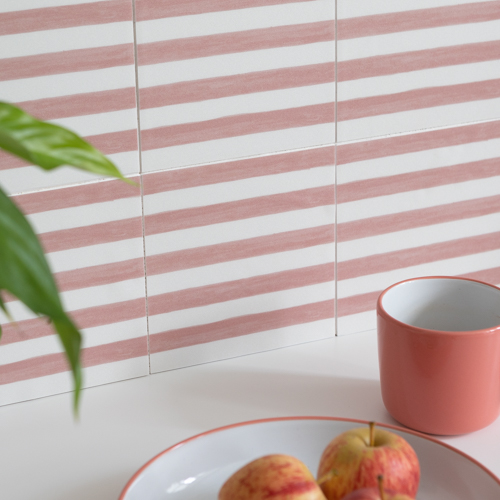 Quadrostyle Stripes Pink Wall Tile & Furniture Vinyl Stickers 15cm x 15cm