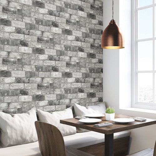 Nu Wallpaper London Brick Grey Peel and Stick Wallpaper for Kitchen Feature Walls