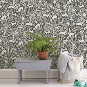 Nu Wallpaper Merriment Charcoal Peel and Stick Wallpaper for Kitchen Feature Walls