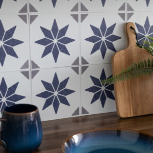 Dc fix Alia Blue Self-Adhesive Vinyl Wall Tiles for Kitchen Splashback 15.25cm(W) 15.25cm(H) 1.2mm(D)