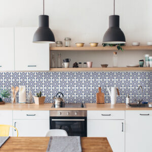 Dc fix Jamila Blue Self-Adhesive Vinyl Wall Tiles for Kitchen Splashback