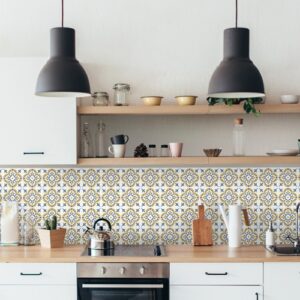 Dc fix Jamila Gold Self-Adhesive Vinyl Wall Tiles for Kitchen Splashback