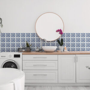 Dc fix Nadia Blue Self-Adhesive Vinyl Wall Tiles for Kitchen Splashback