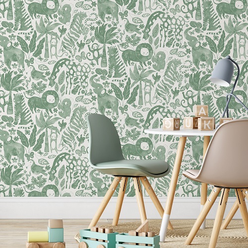 Nu Wallpaper Sweet Safari Green Peel and Stick Wallpaper for Kitchen Feature Walls