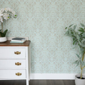 Nu Wallpaper Nomad Damask Green Peel and Stick Wallpaper for Kitchen Feature Walls