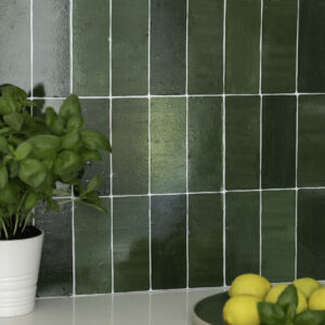 Quadrostyle Zellige Bottle Green Glossy Wall Vinyl Tile Stickers 30cm(W) 24cm(H) 0.508mm(D)