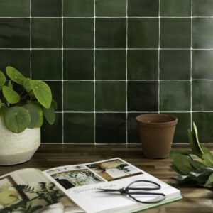 Quadrostyle Zellige Bottle Green Glossy Wall Vinyl Tile Stickers 30cm(W) 30cm(H) 0.508mm(D)