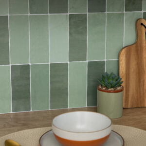 Quadrostyle Zellige Leaf Green Glossy Wall Vinyl Tile Stickers 30cm(W) 24cm(H) 0.508mm(D)