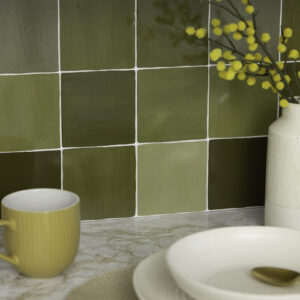 Quadrostyle Zellige Olive Glossy Wall Vinyl Tile Stickers 30cm(W) 30cm(H) 0.508mm(D)