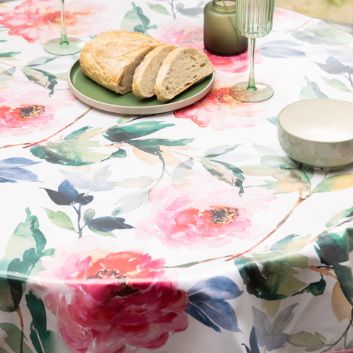 3FLORALS(ROUND) Dc fix Florals Food Safe PVC Free Polyester Tablecloth
